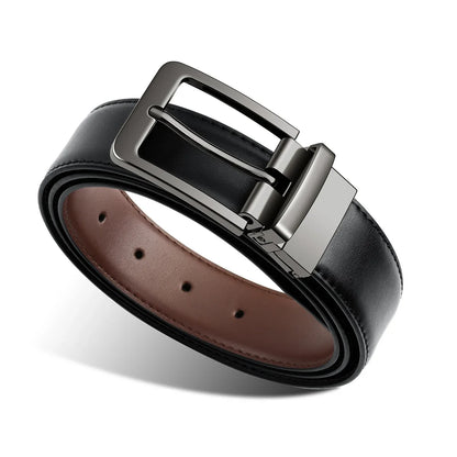 Belt, men's leather needle buckle double-sided cowhide belt, men's young people's business jeans belt, trendy youth