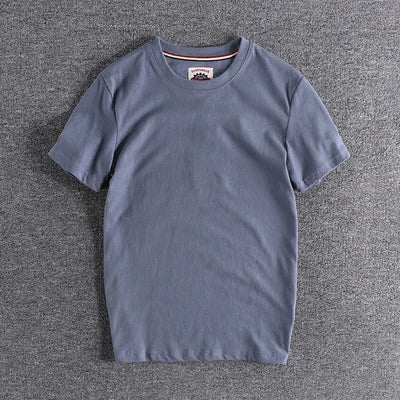 Summer New American Retro Short-sleeved O-neck Solid Color T-shirt Men's Fashion Simple 100% Cotton Washed Casual Sport Tops