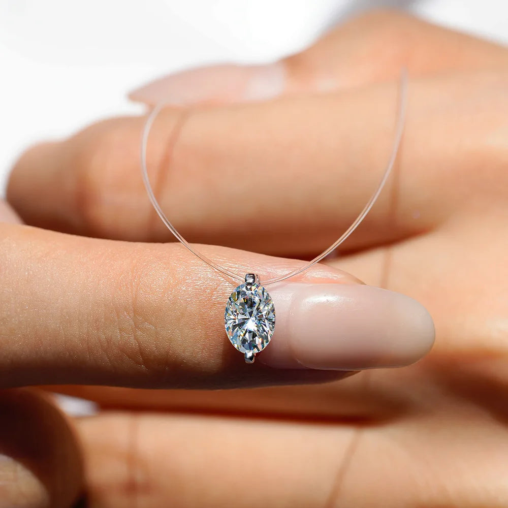 GRA Certified 1CT Marquise Cut Moissanite Pendant Necklace for Woman 925 Silver Fishing Line Water Drop Diamond Necklaces