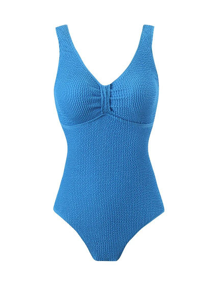 Slim V Neck Swimsuit Women 2025 New One Piece Vacation Swimwear Solid Bodysuit Female Bathers Swimming Monokini Summer Beachwear