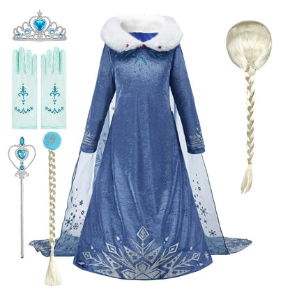 2026 Kid Elsa Anna Costume Girl Birthday Floral Dress Children Snow Queen Performance Fantasy Princess Evening Halloween Costume
