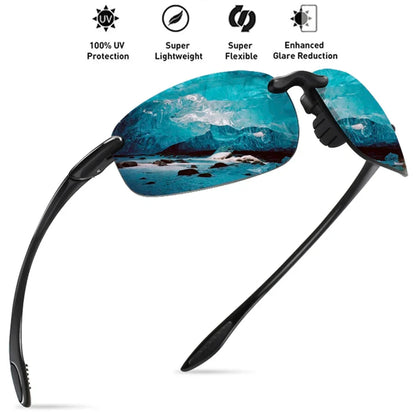 Rimless Polarized Sports Sunglasses Men&Women Tr90 Frame for Running Fishing Baseball Driving （8001）