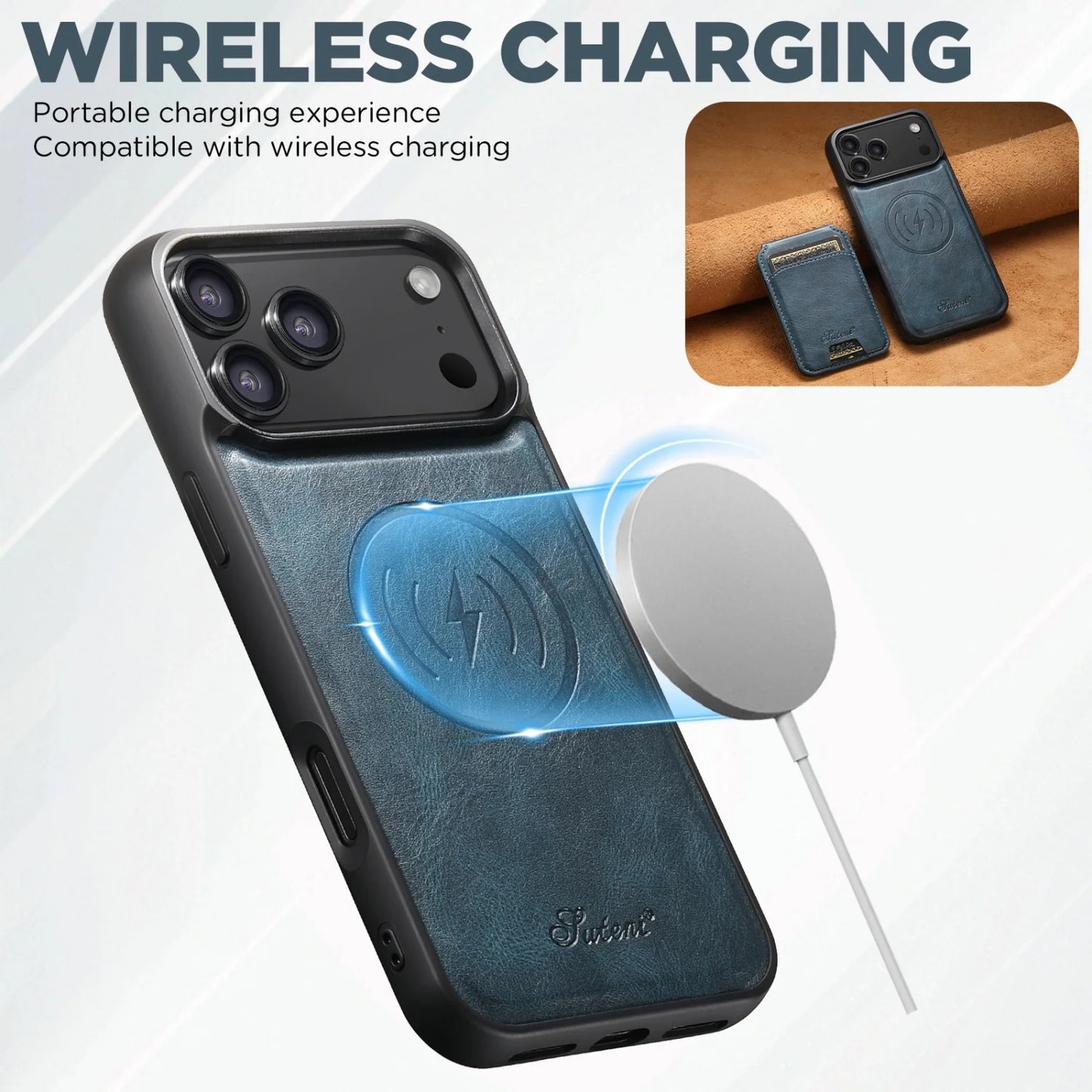 لجراب iPhone 17 Air/16E/15/14/12/13 Promax Plus اثنين في واحد، تغطية كاملة من مادة TPU مع حامل بطاقات وإدخال بطاقة مغناطيسية وجراب جلد