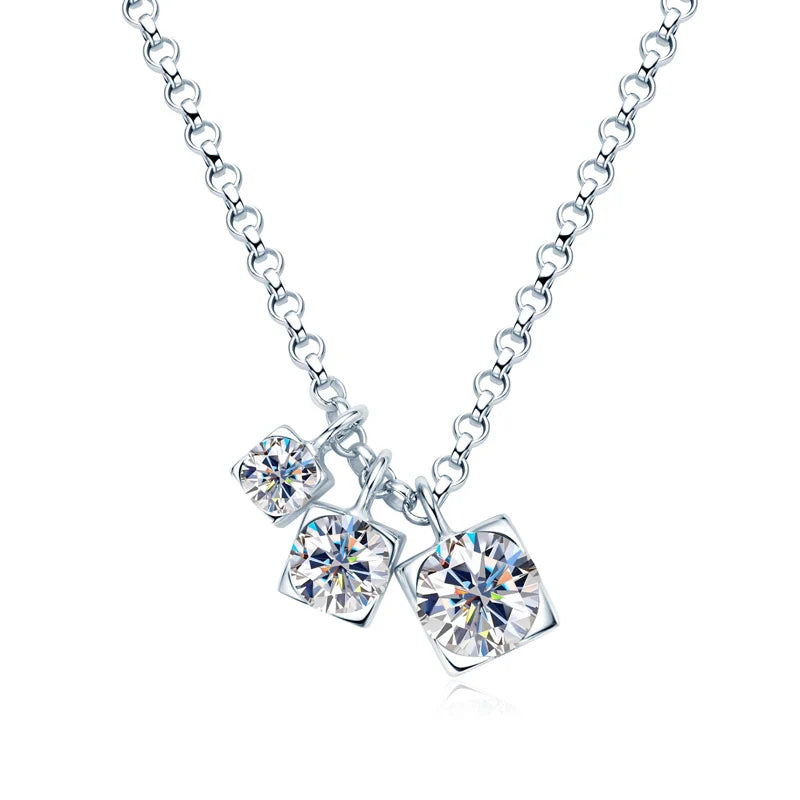 Three Stone Moissanite Pendant Necklace Niche 925 Sterling Silver Chain Necklaces for Women Collar Plata 925 Jewelry Gift