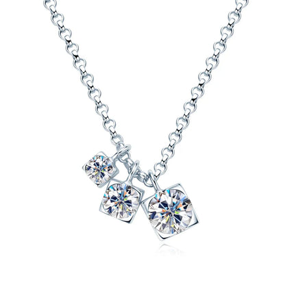 Three Stone Moissanite Pendant Necklace Niche 925 Sterling Silver Chain Necklaces for Women Collar Plata 925 Jewelry Gift