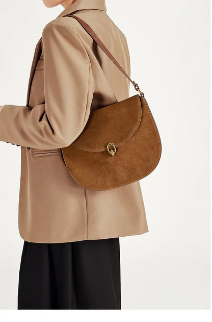 Autumn Winter women's Natural suede leather Crossbody Shell Bag Fashionable Shoulder Handbag Lady Luxury Designer saddle Bag