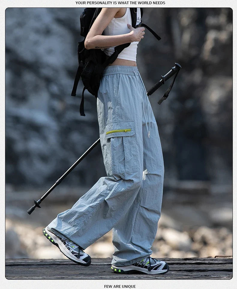 Women Hiking Pants Outdoor Waterproof Zippered Pocket Mountaineering Paratrooper Pants Autumn Breathable Camping Cycling Pants