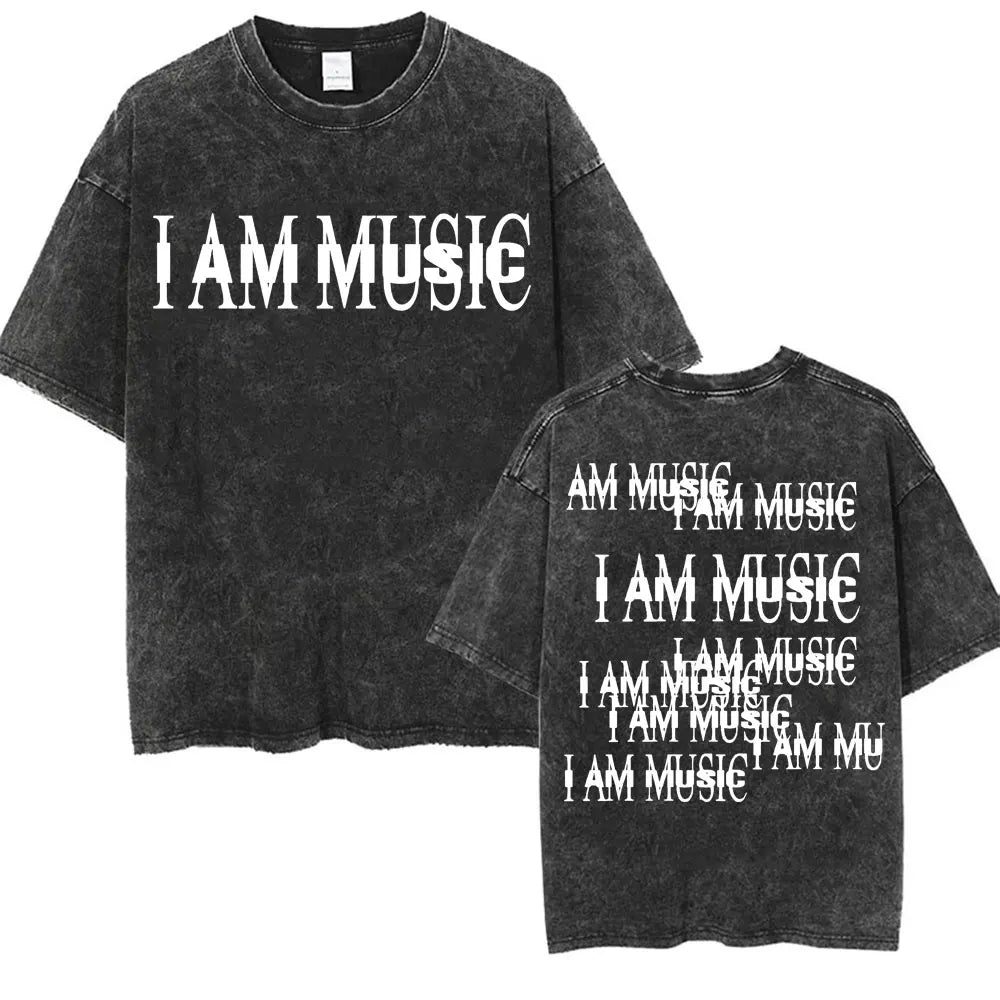 Retro Washed Playboi Carti I AM MUSIC Logo T Shirt Opium Ken Carson Narcissist Tour Antagonist Rap T-shirts Men's Oversized Tees