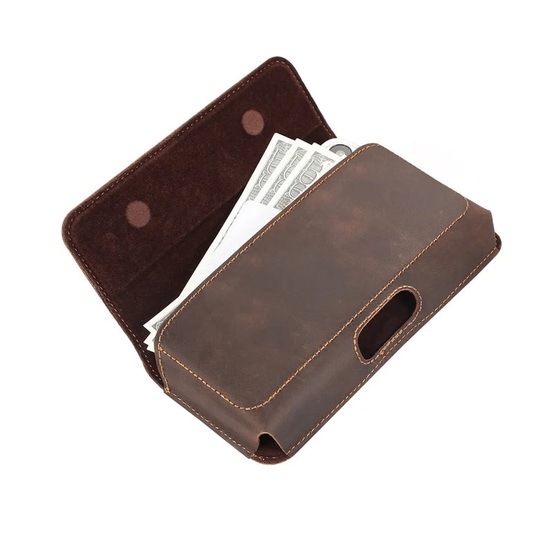 Genuine Leather Pouch For iphone 17Pro Max/17/16Pro Max/16Plus/15/15Pro Max/14Pro Max /14/13 Phone Holster Belt Clip Case Holder