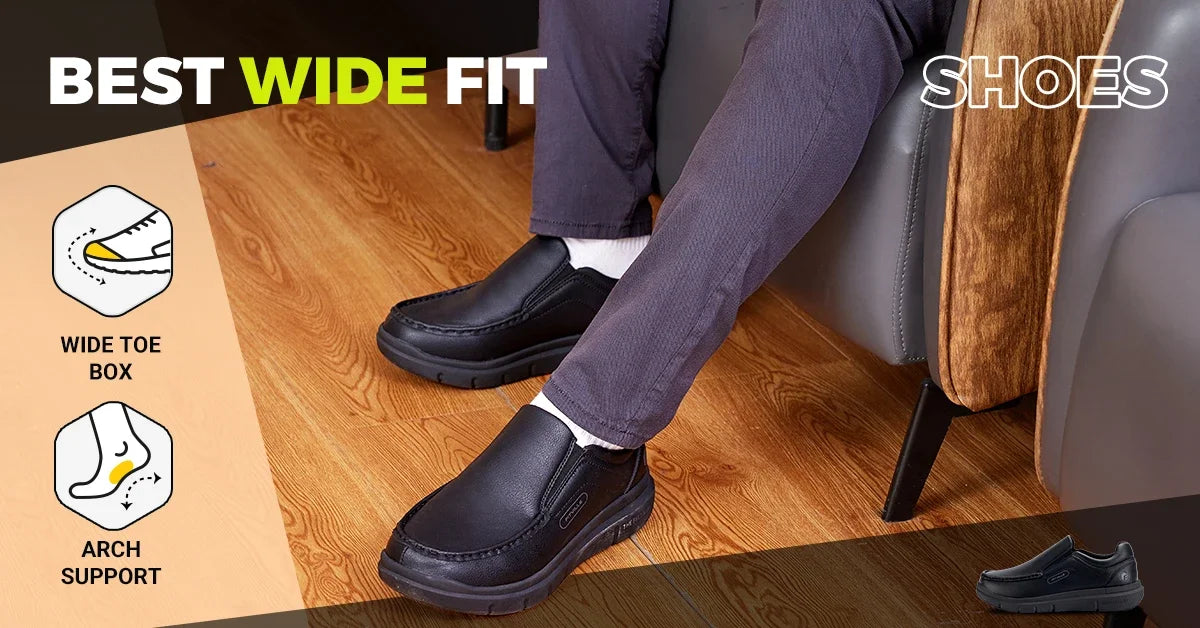 Men'S Shoes Wide Width Leather Slip-On Casual Shoes Lightweight For Swollen Feet With Arch Support Pain Relief
