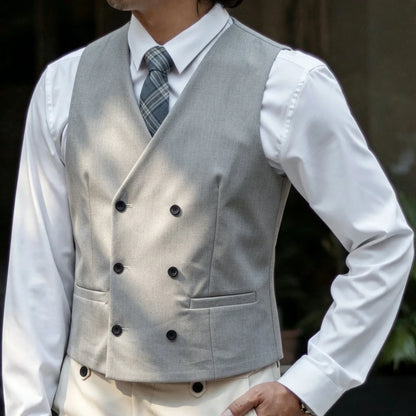Men Vest Double Breasted V Neck Solid Waistcoat For Wedding Grrom Banquet Business Party Work Office Casual Daily Men Suit Vest