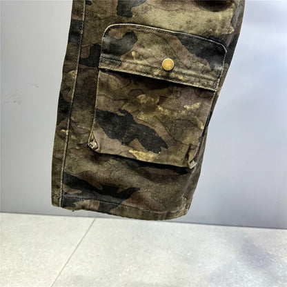 High Quality Vintage Multi-Pocket Camo Cargo Pants Mens Clothing High-End Fabric Tactical Baggy Pants Thick Casual Work Trousers