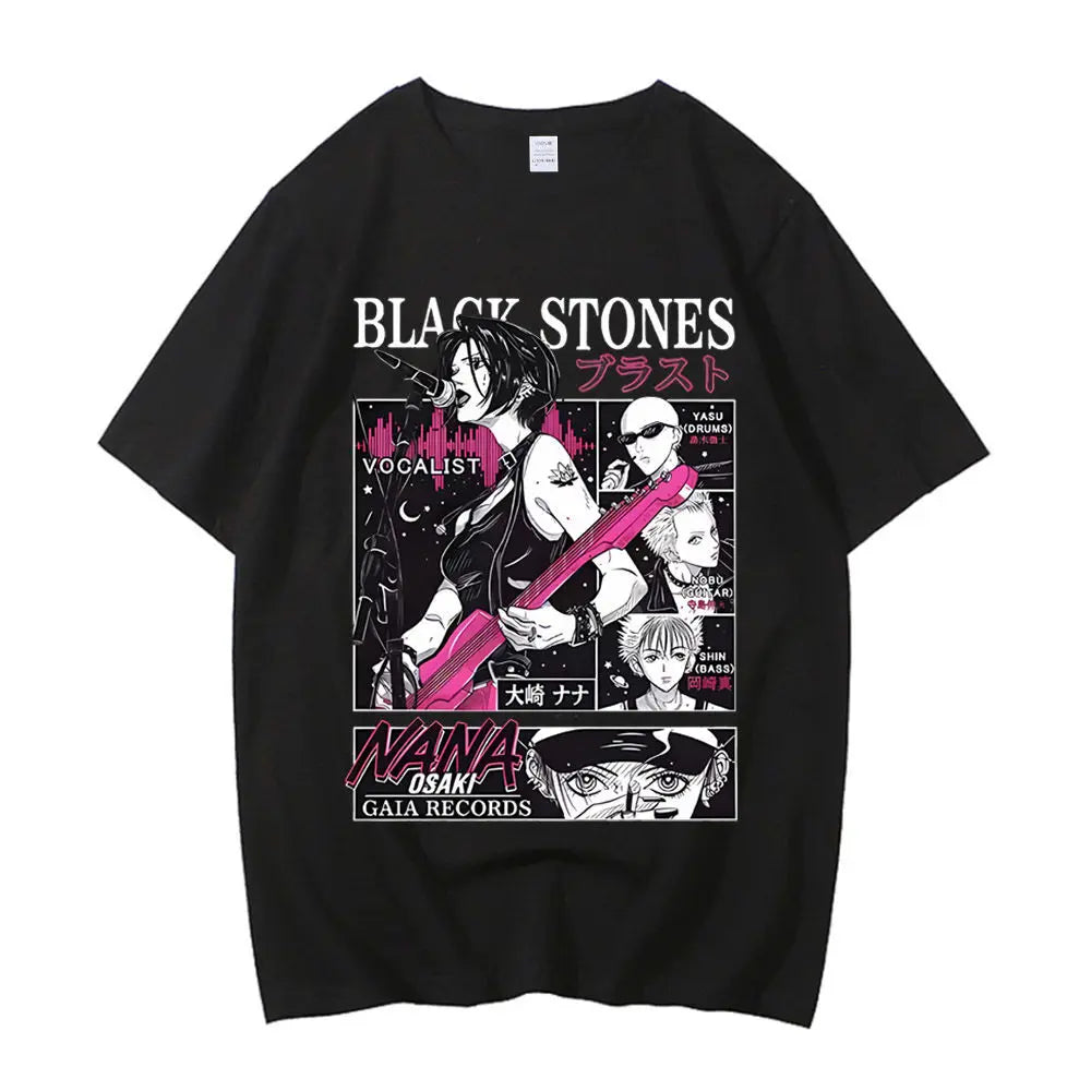 Black Stones Nana Osaki cotton t shirt male Y2k graphic Pastel aesthetic tshirt 2000s kawaii Pastel anime 2000s Comfortable