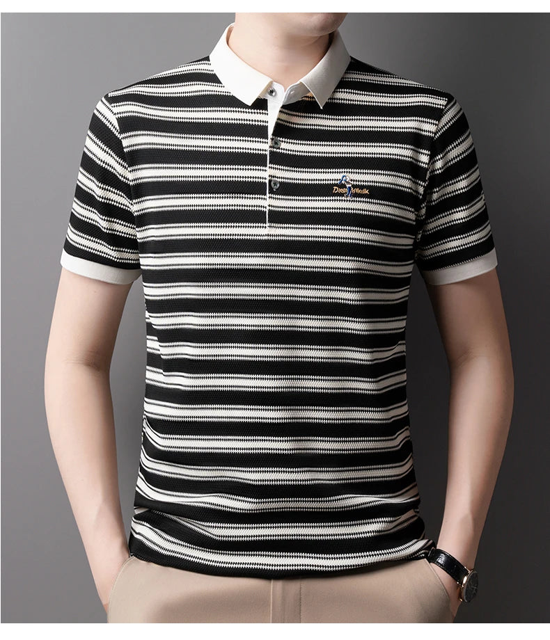 2025 Summer New Men's Polo Shirt Business Casual Collar Short Sleeve Men's Fashion Printed Stripe Half Sleeve Top