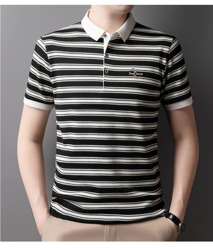 2025 Summer New Men's Polo Shirt Business Casual Collar Short Sleeve Men's Fashion Printed Stripe Half Sleeve Top