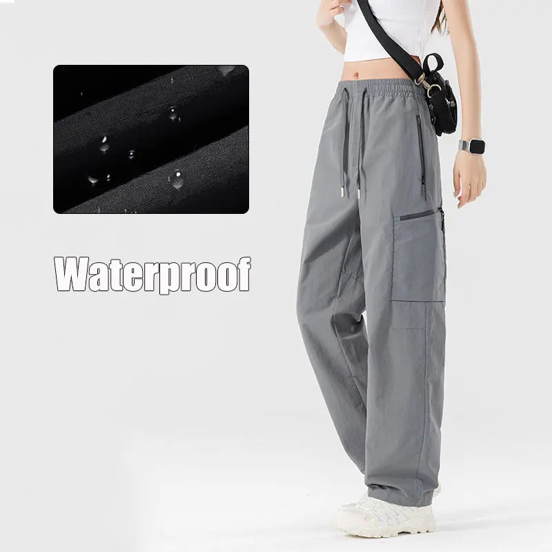 Hiking Women Pant Elastic Waist Waterproof Trouser Zippered Pockets Sport Pant Men Windproof Outdoor Cargo Pants Fishing Trouser