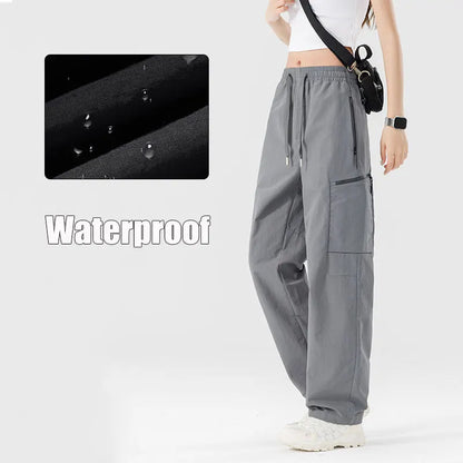Hiking Women Pant Elastic Waist Waterproof Trouser Zippered Pockets Sport Pant Men Windproof Outdoor Cargo Pants Fishing Trouser