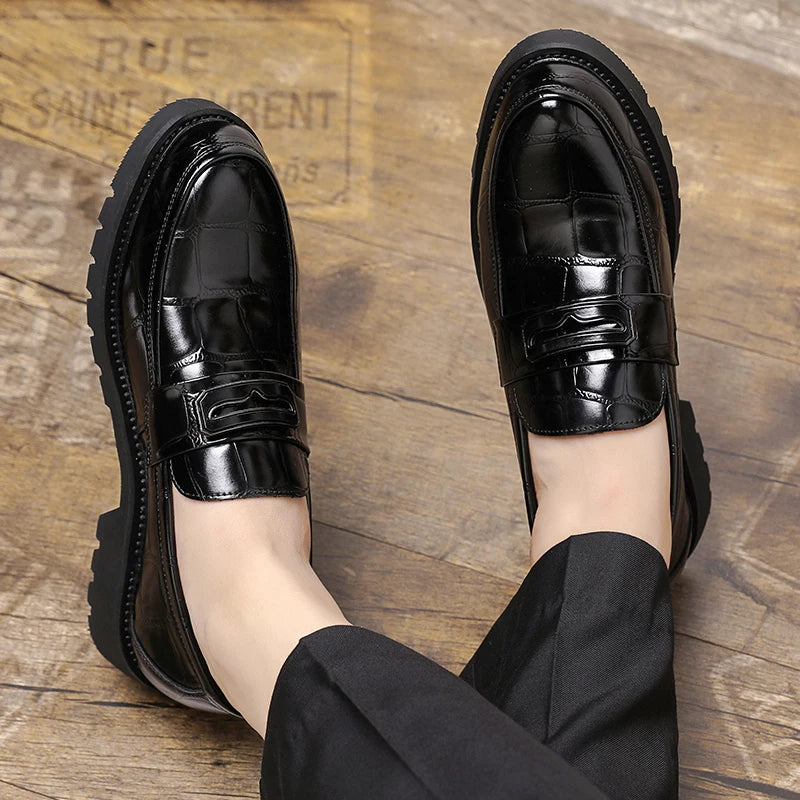 Men's Thick Soled Leather Shoes Minimalist Design Style Daily Outdoor Leisure Business Party Height Increasing Shoes Zapatillas