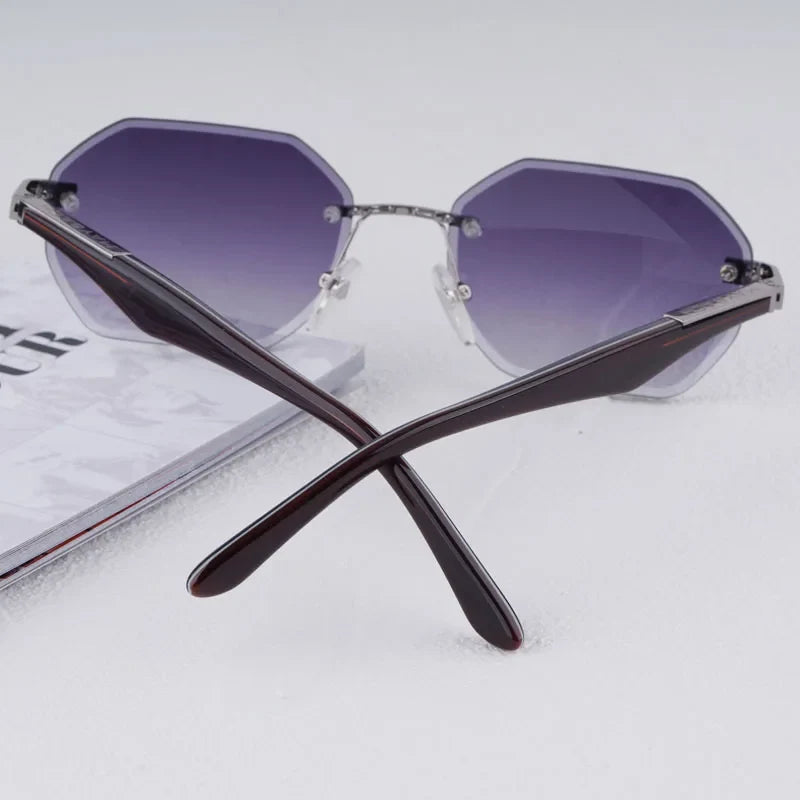 Rimless Polygon Luxury Sunglasses Acetate Alloy Gold Brand Irregular Square Original Classical Retro UV400 Gafas Hot