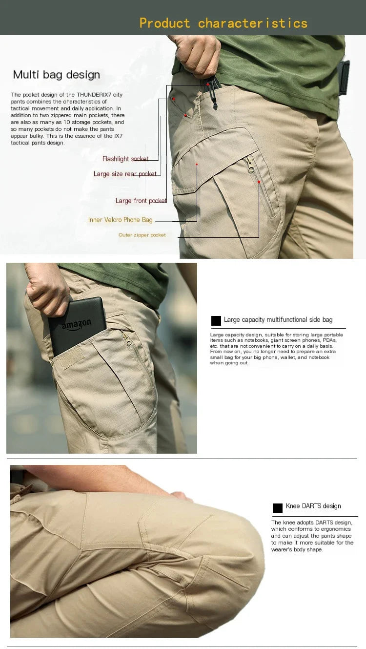 Men's Tactical Cargo Pants Military Style Joggers with Multiple Pockets Outdoor Elastic Waist for Spring Autumn Hiking Camping