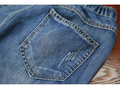 Summer Females Luxury Embroidery Jeans Womens Fashion Vintage Ripped Denim Trousers Loose Holes Elastic Harem Pants