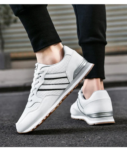 High Quality Men's Vulcanized Sneakers Leather Casual Shoes Breathable Mesh Men Tennis Shoes Male Flat Shoe Zapatillas Hombre