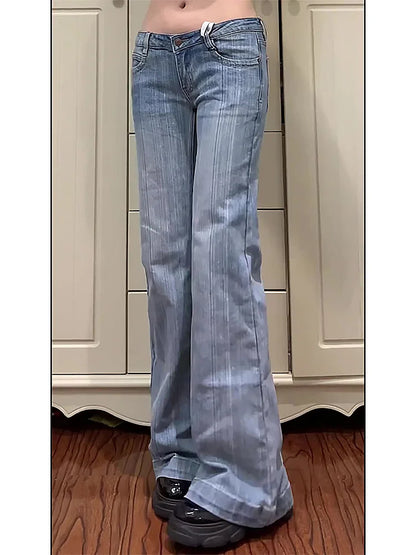2025 Autumn Winter Women Vintage 2000s Low Rise Flare Denim Pants Y2k Japanese Streetwear Bootcut Jeans Baggy Bell Bottom New In