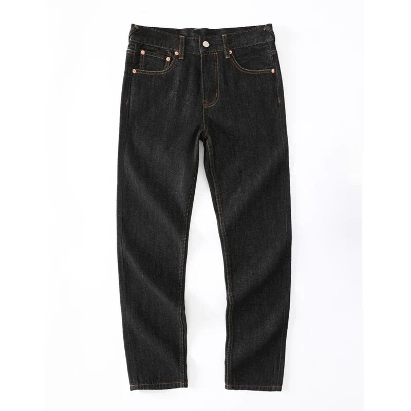 Japanese Handmade Embroidered Jeans Men's Pure Cotton Straight Tube Hip-Hop Popular Slim Red Ears Show Thin Trousers Devil Big M