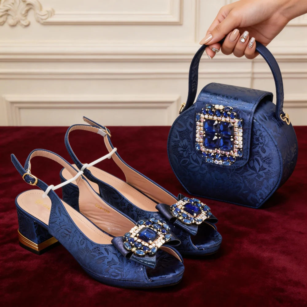 Latest Party Shoes and Bags To Match for Nigerian Luxury Shoe and Bag Set for Party in Women Rhinestone Wedding Bride Shoes