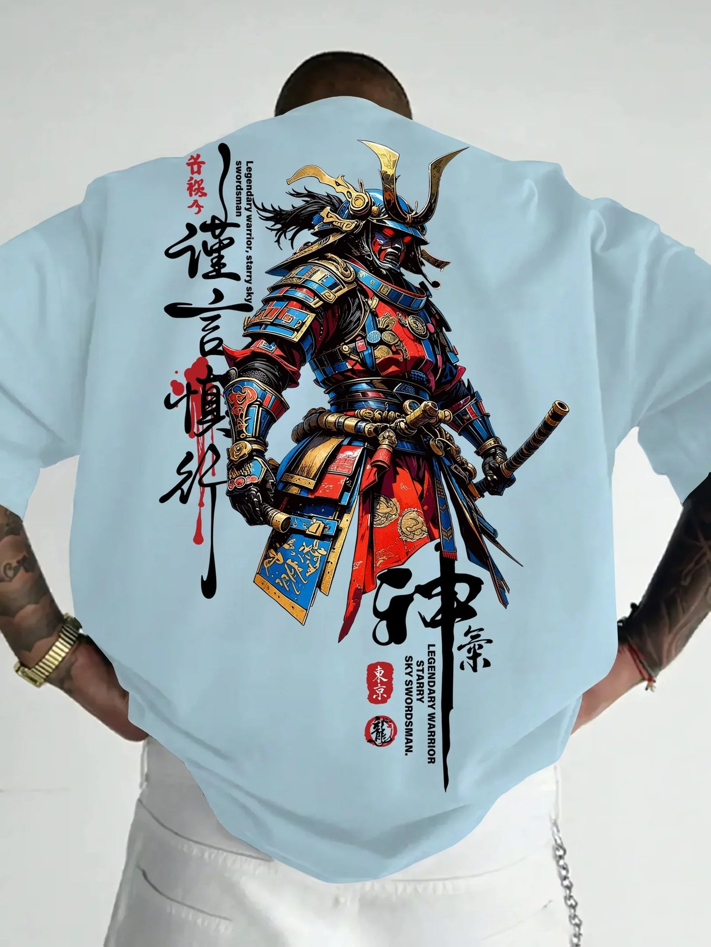 Men New Summer Street-style T-shirt with Cartoon-style Samurai Pattern Suitable for Daily Wear Suitable for Both Men and Women