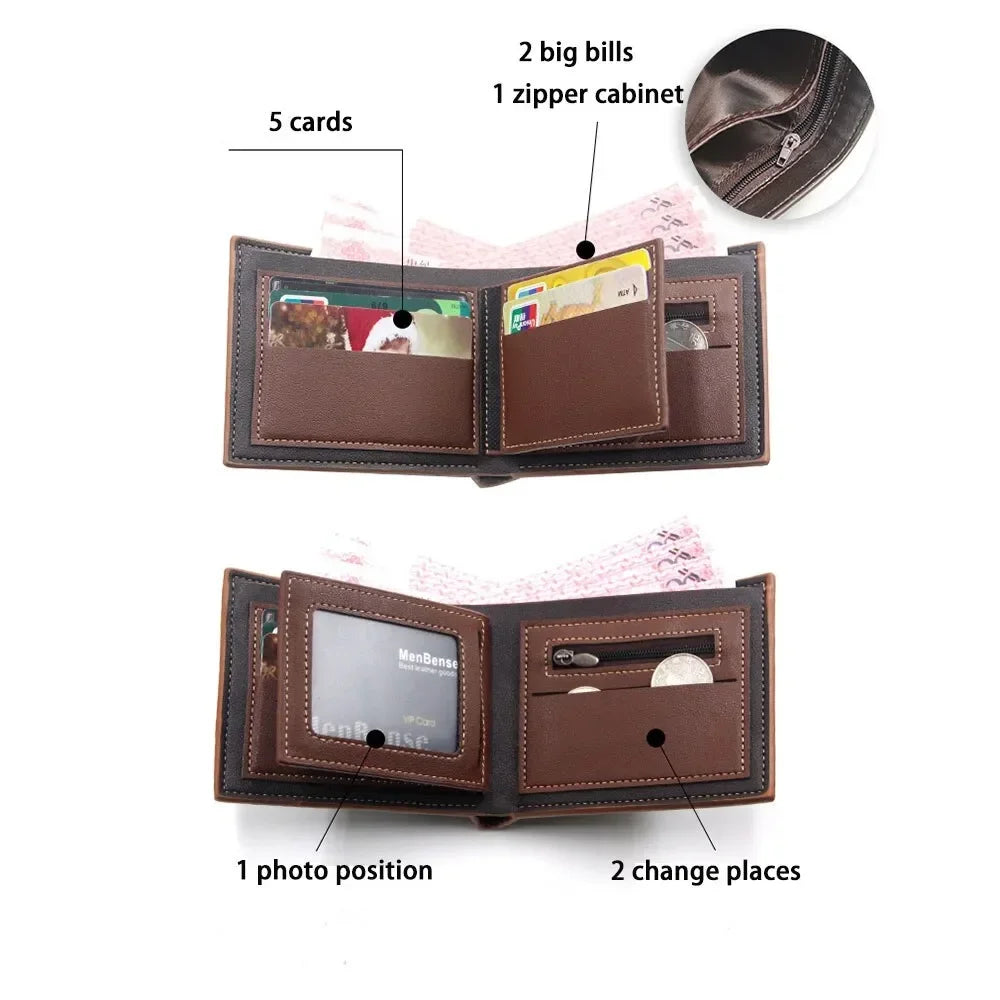 Portefeuilles courts pour hommes Givrés Grande capacité Portefeuille en cuir Multi-fentes Porte-monnaie Porte-photo Petits portefeuilles pour hommes cartera hombre