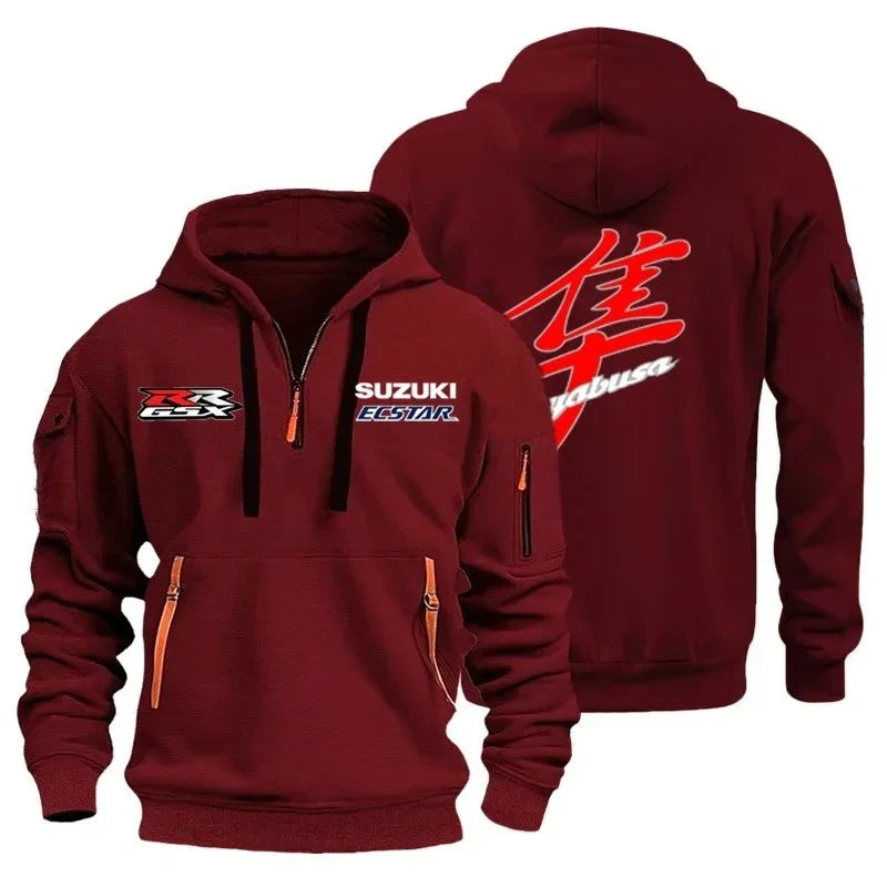 Men's casual street outdoor sports motorcycle multi-pocket sweatshirt, half-hooded sweatshirt, running and fitness sports