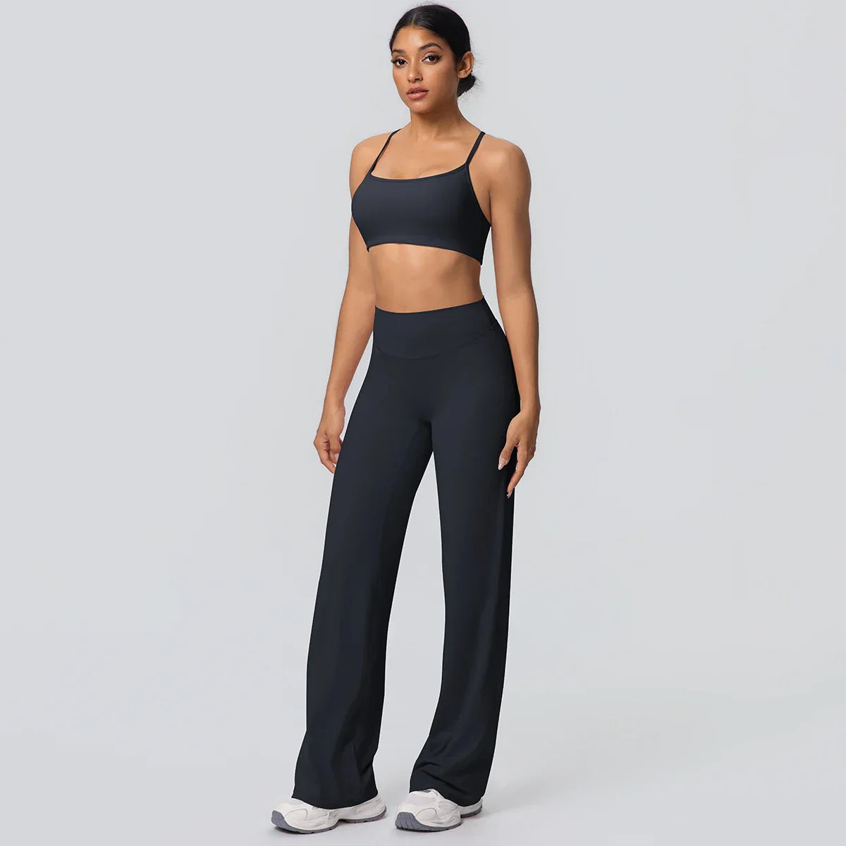Women Gym Sports Yoga Suit Sexy Beautiful Back Yoga Underwear With Chest Pad Solid Color High Waisted Wide Leg Pants Yoga Set