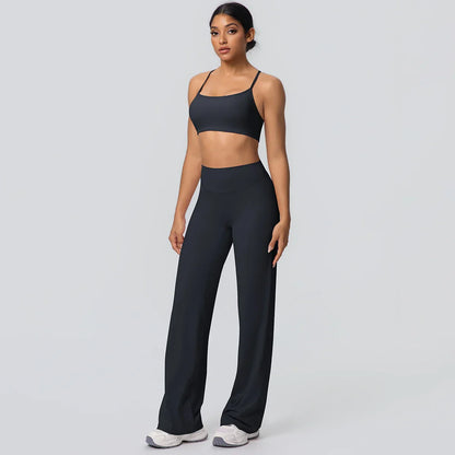 Women Gym Sports Yoga Suit Sexy Beautiful Back Yoga Underwear With Chest Pad Solid Color High Waisted Wide Leg Pants Yoga Set
