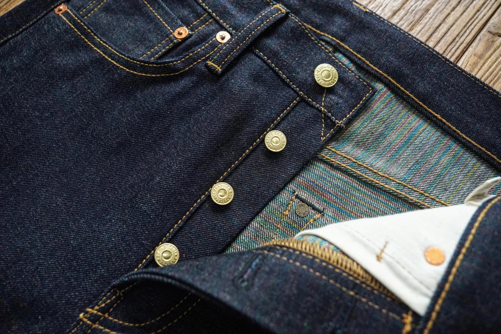 Mens Jeans Rainbow Sanforized Selvedge Denim Jeans Man Python Skin Labels Regular Fit 14 Oz