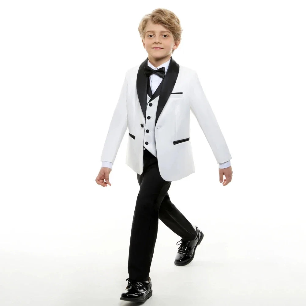 New Arrival Boys Elegant Tuxedo 4 Pieces Wedding Ring Bearer Outfit Classic Formal Kids Suit Set School Choir Performance 3-14T