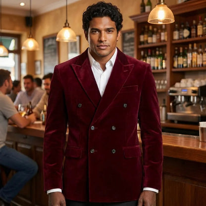 Velvet Blazer for Man 1 Piece Double Breasted Peak Lapel Men Suit Jacket Male Fashion Slim Fit for Dinner Party XS-5XL