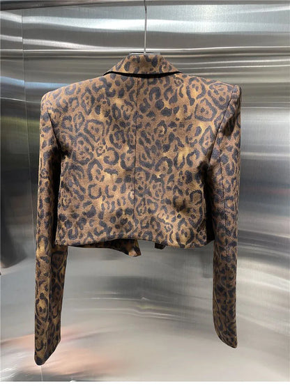 Women Jacket Korean Female Clothes Sexy Fashion Short Suit Coat Long Sleeve Blazer Tunic Leopard Print Cropped Tops Ropa Mujer