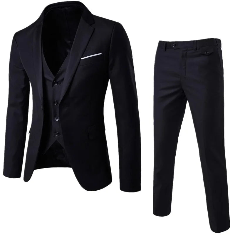 Mens Black Slim-Fit Suit Pants Business Casual Formal Trousers