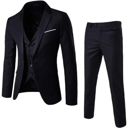 Mens Black Slim-Fit Suit Pants Business Casual Formal Trousers