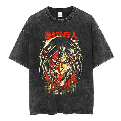 Anime Attack on Titan Washed T-Shirt Ackerman Mikasa Eren Jaeger Cherry Blossom Graphics Logo T Shirt Men Women Cotton T Shirts