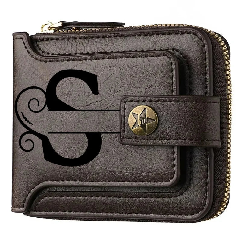 Men's Custom Wallet - Personalized Artificial Leather Men's Engraved Name and Letter Wallet, Father's Day Dad Gift, Brown
