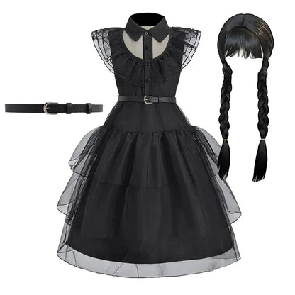 Girl Costume Kids Cosplay Black Witch Princess Dress Children Pageant Dinner Dress Girl Halloween Party Dancing Clothing