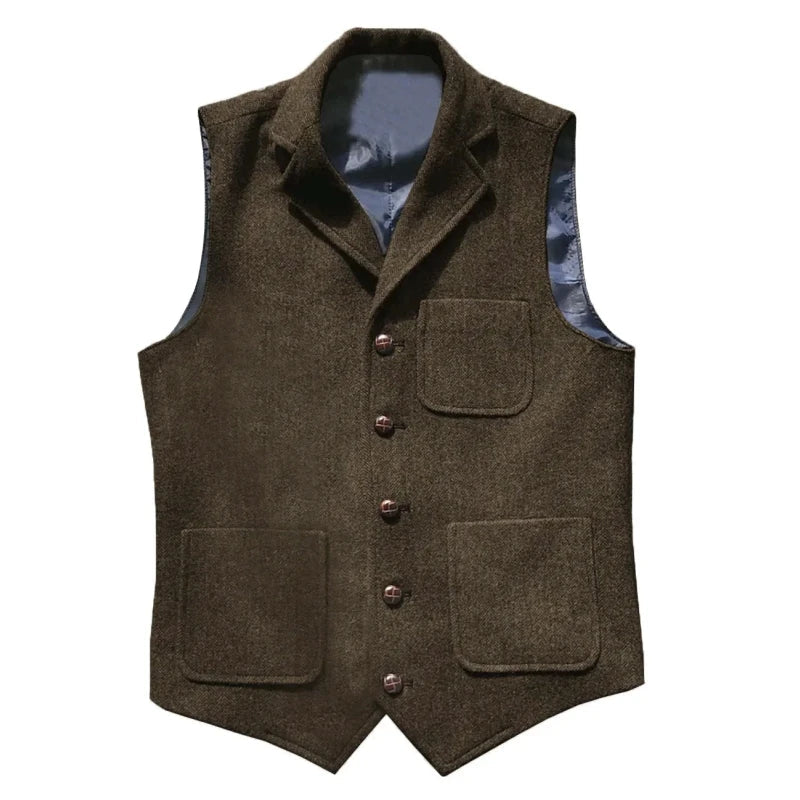 Men Vest Brown With Lapel Pocket Single Button Waistcoat For Wedding Birthday Formal Business Casual Banquet Work Men Suit