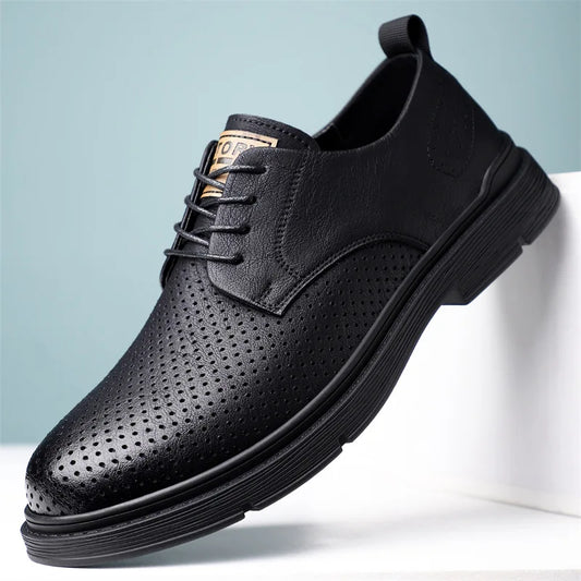 Summer Autumn New Low Top Cow Leather Shoes for Men Hallow Lace Designer Platform Shoes Male Fashion Business Casual Shoe Man