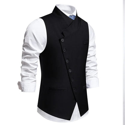Men's Suit Vest, Chic Solid Slant-breasted Waistcoat for Men, Males Black/Grey Vest for Grooms Wedding Party Business Prom