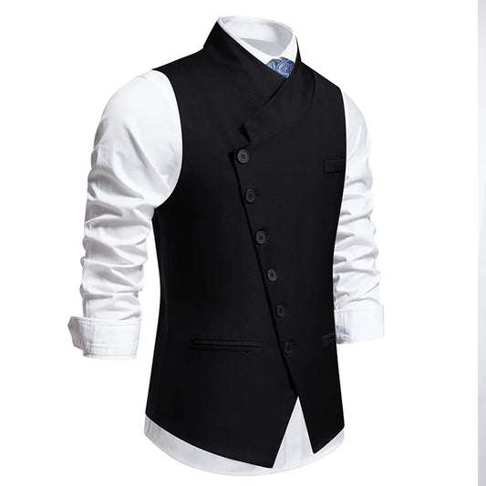 Men's Suit Vest, Chic Solid Slant-breasted Waistcoat for Men, Males Black/Grey Vest for Grooms Wedding Party Business Prom