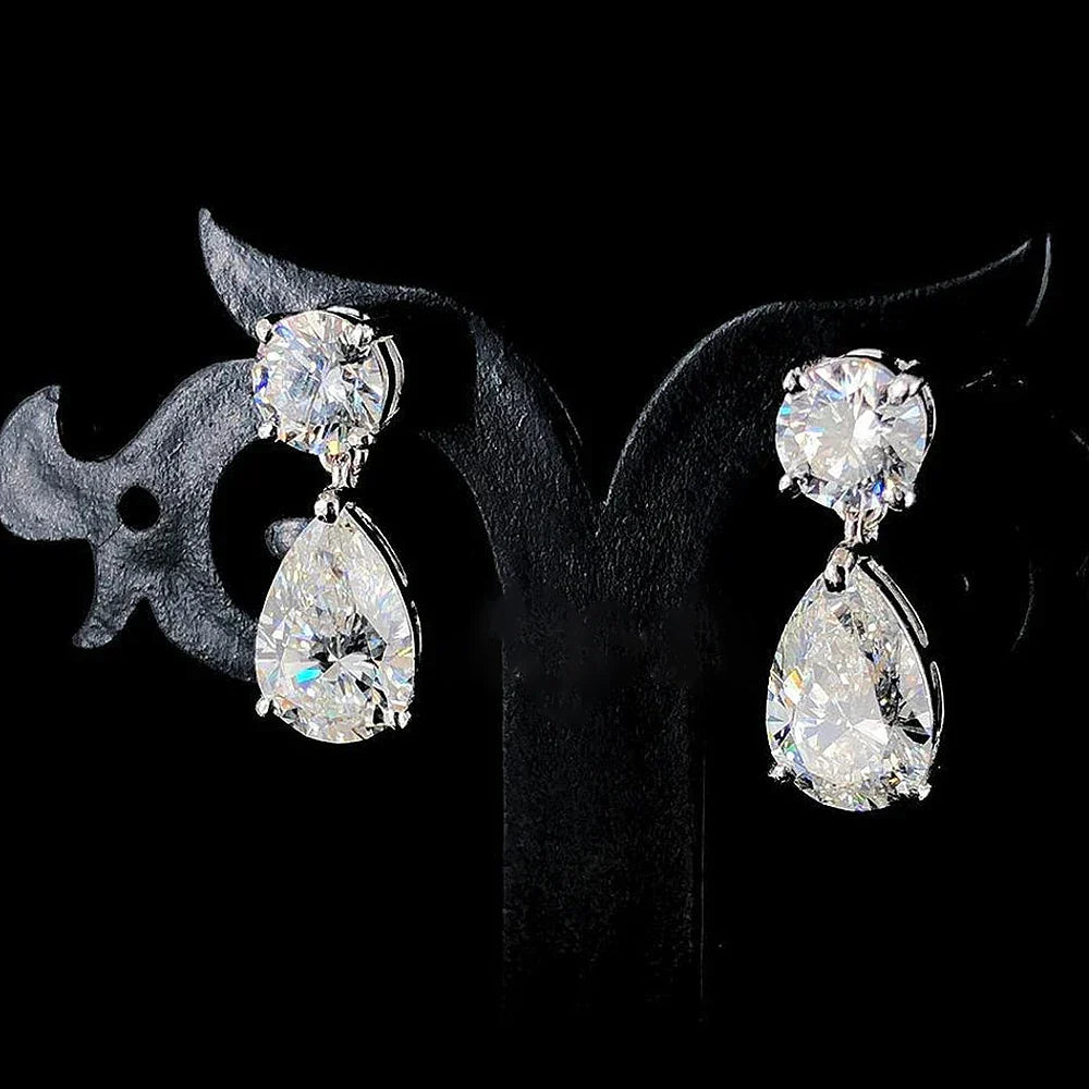 Certified Pear/Round Cut Moissanite Diamond Drop Earrings for Women 100% 925 Sterling Silver Waterdrop Shape Stud Earring