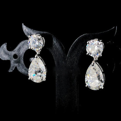 Certified Pear/Round Cut Moissanite Diamond Drop Earrings for Women 100% 925 Sterling Silver Waterdrop Shape Stud Earring