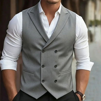 Men Vest White With Lapel Double Breasted Solid Waistcoat For Wedding Banquet Business Work Office Casual Daily Men Suit Vest